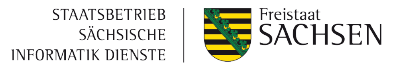 Logo des Staatsbetriebs Sächsische Informatik Dienste und Freistaat Sachsen mit Wappenschild.
