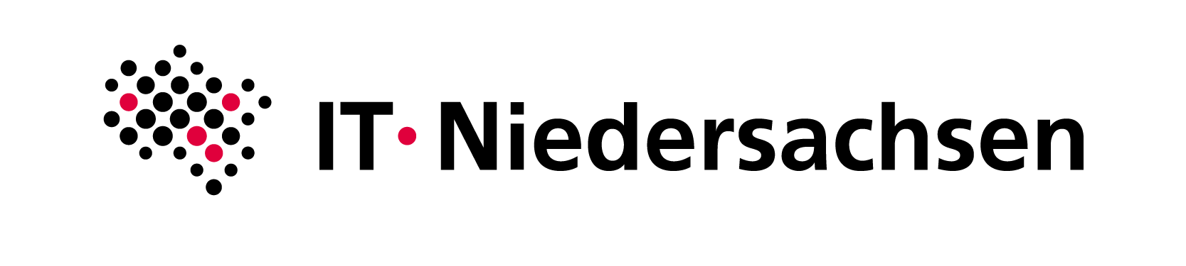 Logo von IT Niedersachsen mit schwarzem und rotem Punktmuster links neben dem Text IT Niedersachsen.